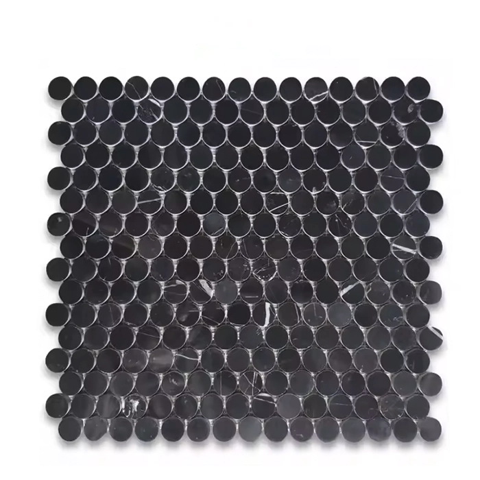 ネロマルキーナ黒大理石ペニーラウンドモザイクタイル