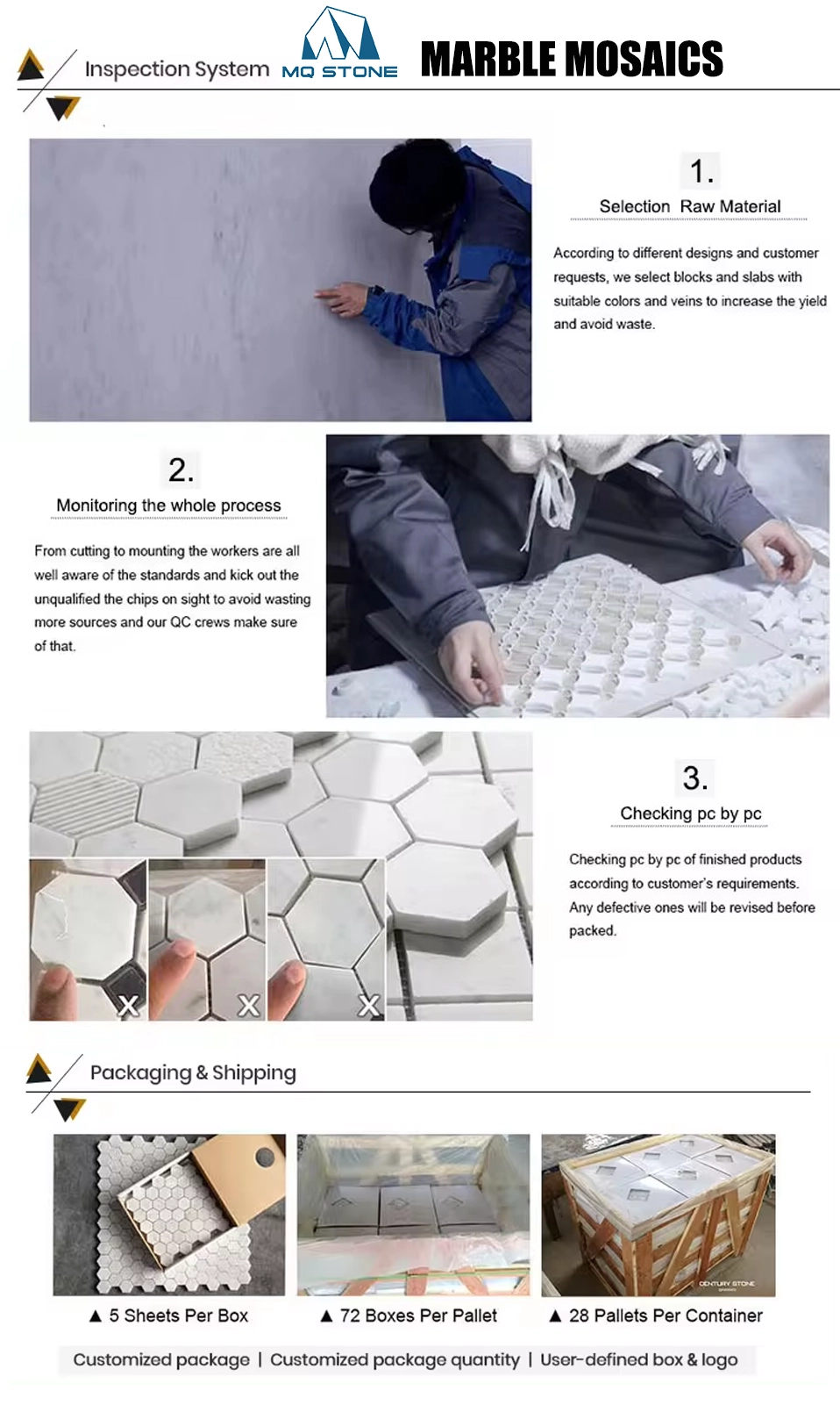 Professional Calacatta White Marble Hexagon Mosaic Tiles Factory MQ STONE