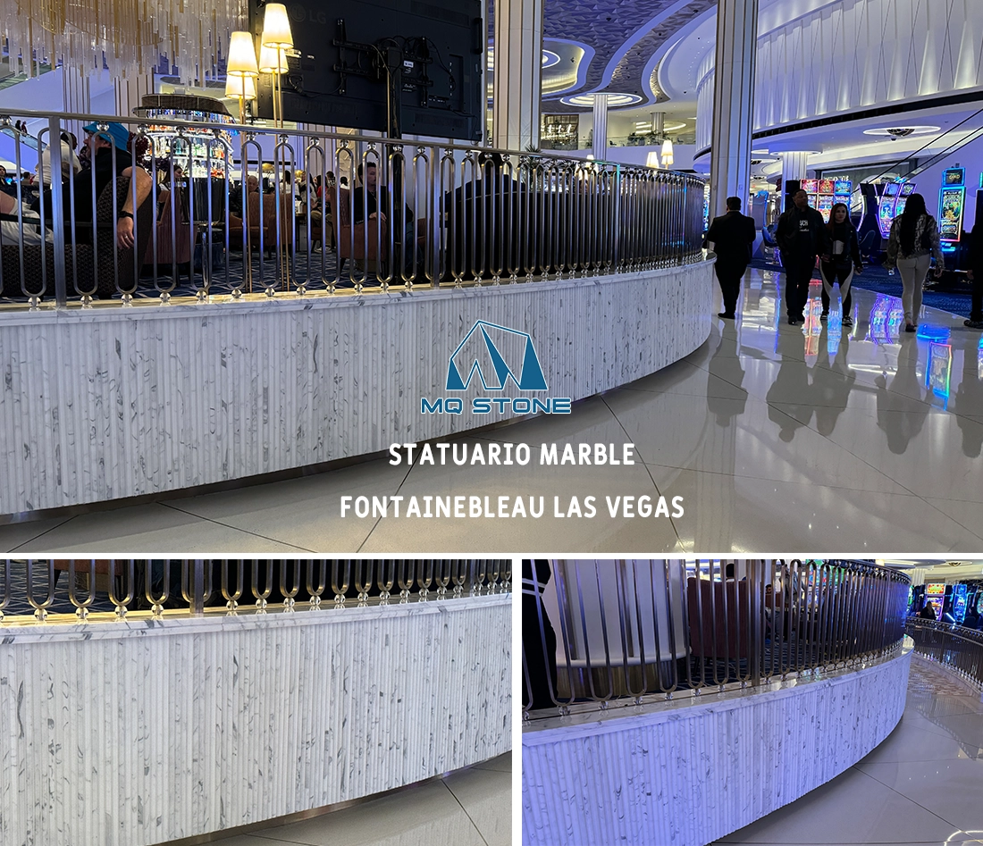 Statuario Marble Fluted Marble Tiles for Center Bar of Fontainebleau Las Vegas