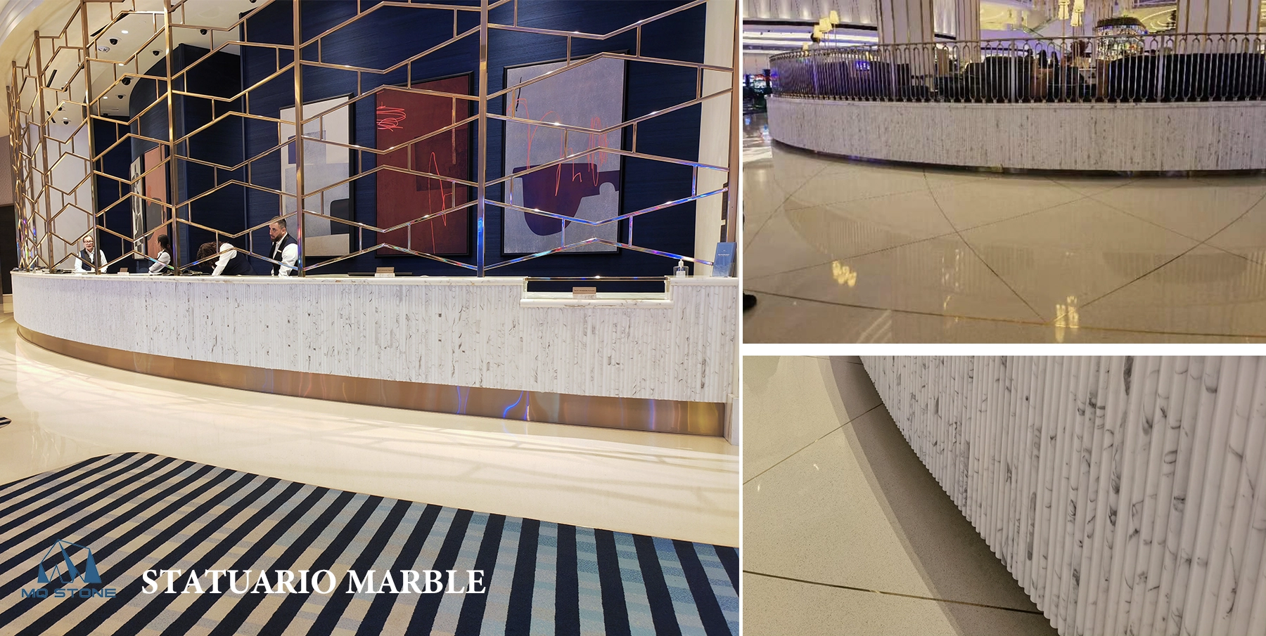 Statuario White Marble Wall Fluted Tiles in Casino Projects MQ STONE