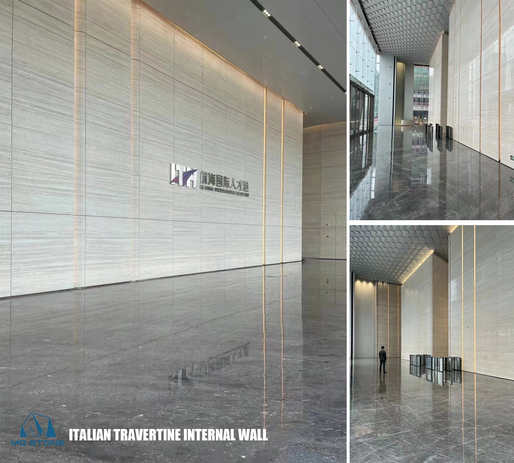 Beige Travertine Facade Projects in Commercial Building Lobby MQ STONE