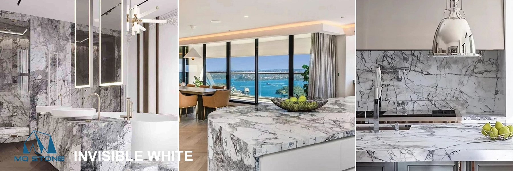 Invisible White Marble Kitchen and bathroom countertop designs MQ STONE