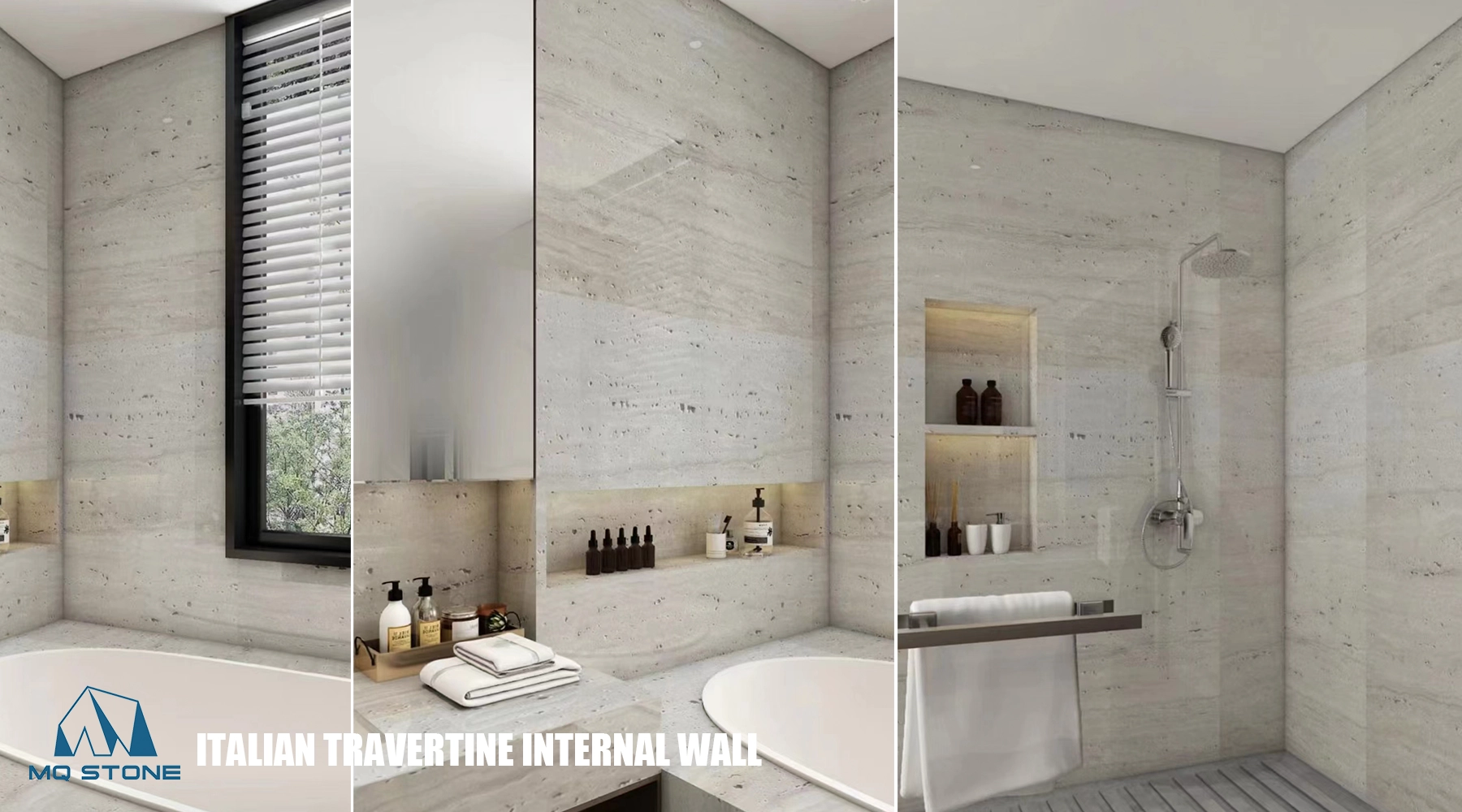 Italian White Travertine Bathroom Wall Facade designs MQ STONE