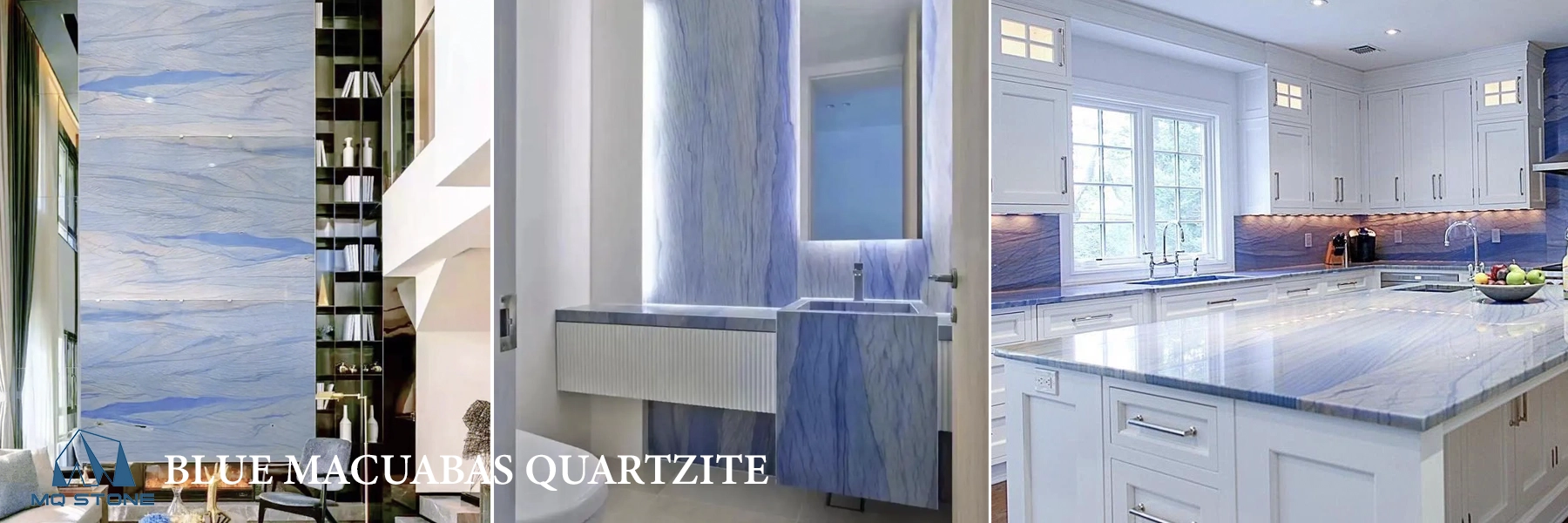 Luxury Blue Macaubas Quartzite Kitchen and Bathroom Projects MQ STONE