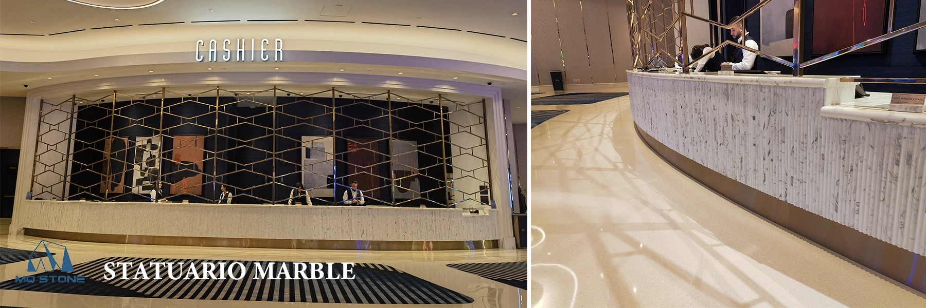 Statuario White Marble Fluted Tiles in Casino Casher Area Projects MQ STONE