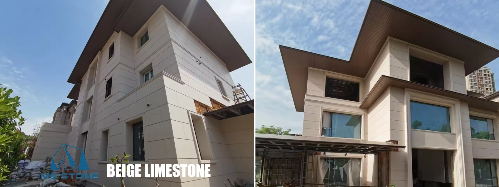 Beige Limestone Villa External Wall Facades Projects MQ STONE