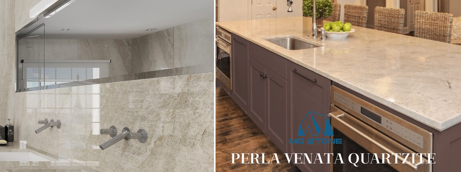 Brazilian Perla Venata Quartzite Kitchen and Bathroom projects MQ STONE