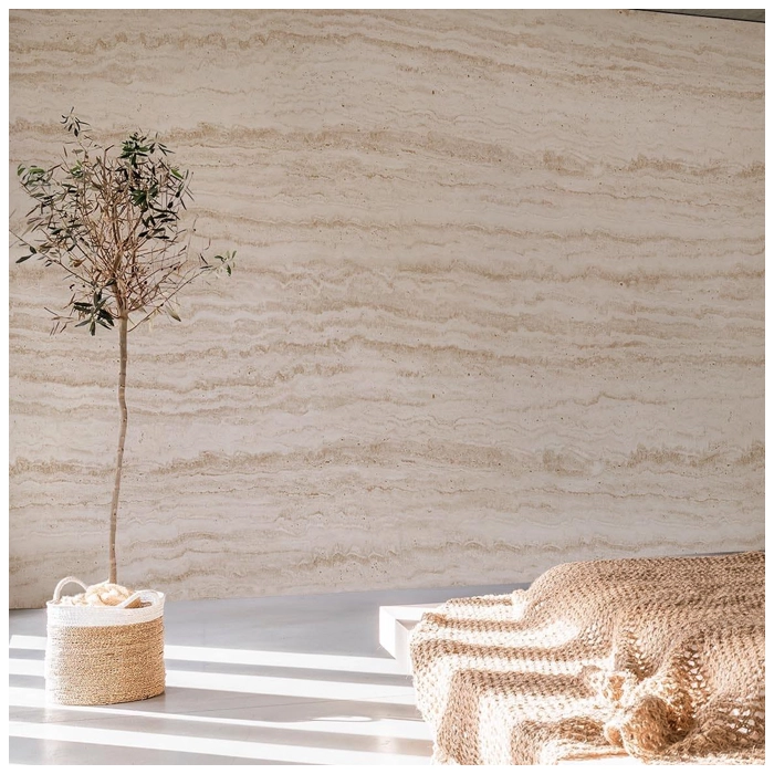 Natural Travertine Livingroom Wall in Villa MQ STONE