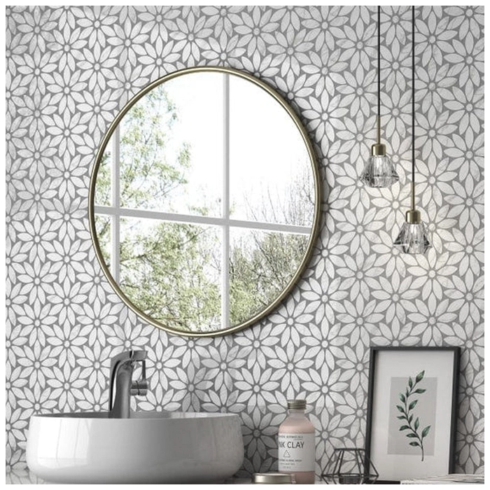 Mosaici di marmo bianco con motivo floreale a margherita per il bagno Deco MQ STONE
