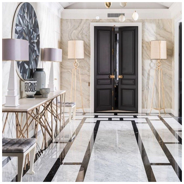 Natural White and Black Marble Medallion Tiles For Villa Hallway MQ STONE