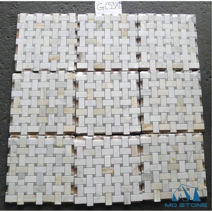 Piastrella di marmo a mosaico con trama a canestro