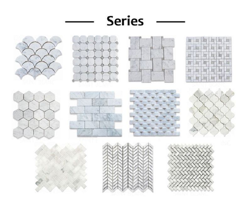 ホワイトカララ大理石3Dモザイク