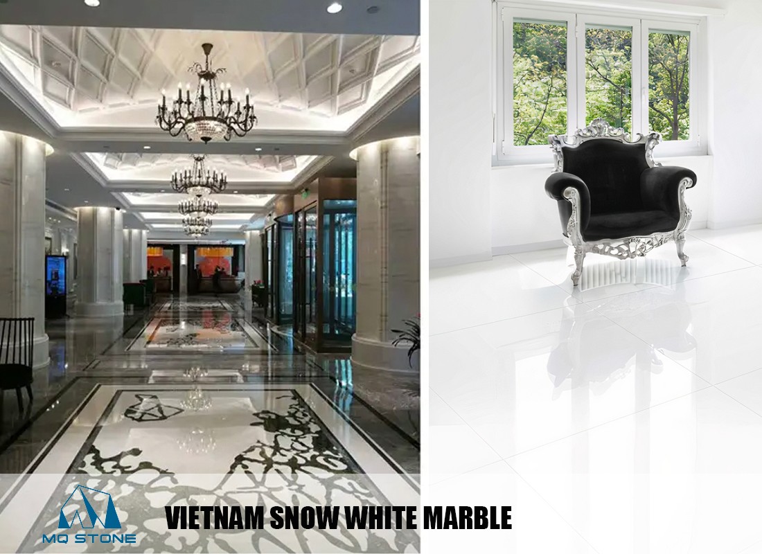 مشاريع أرضيات الرخام الأبيض الثلجي المصقول العالي | حجر إم كيو