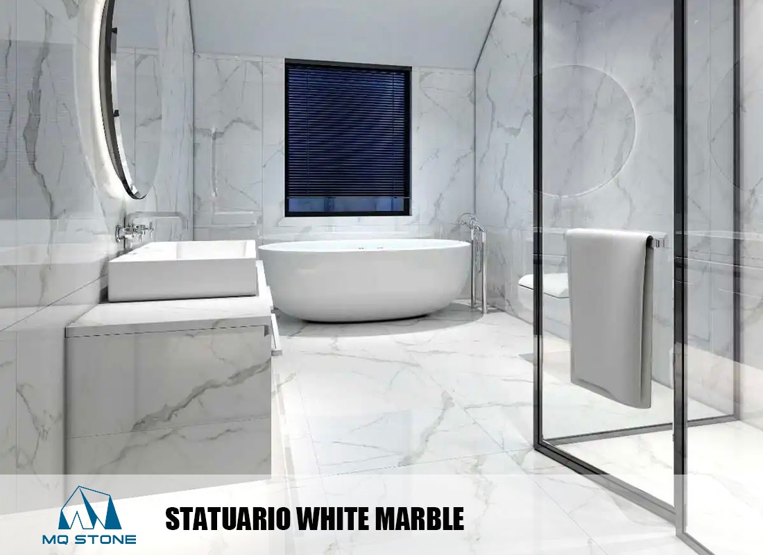 स्टैचुअरियो व्हाइट मार्बल लक्जरी बाथरूम डिजाइन | एमक्यू स्टोन