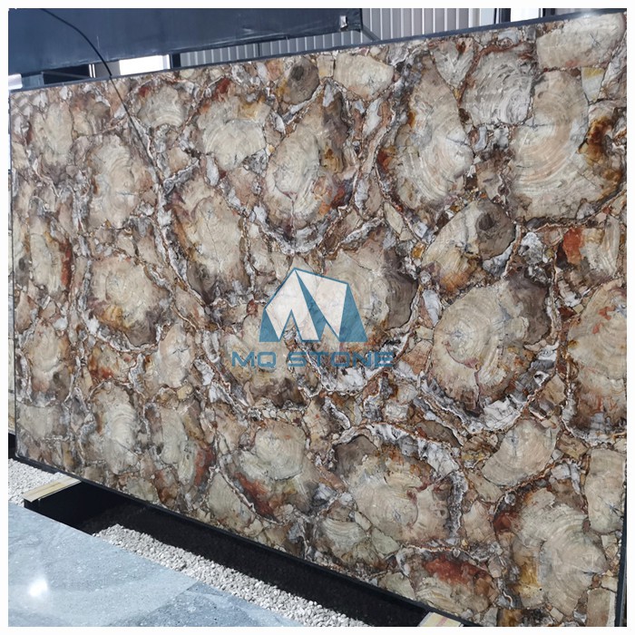 Плоче од окамењеног дрвета са драгим камењем