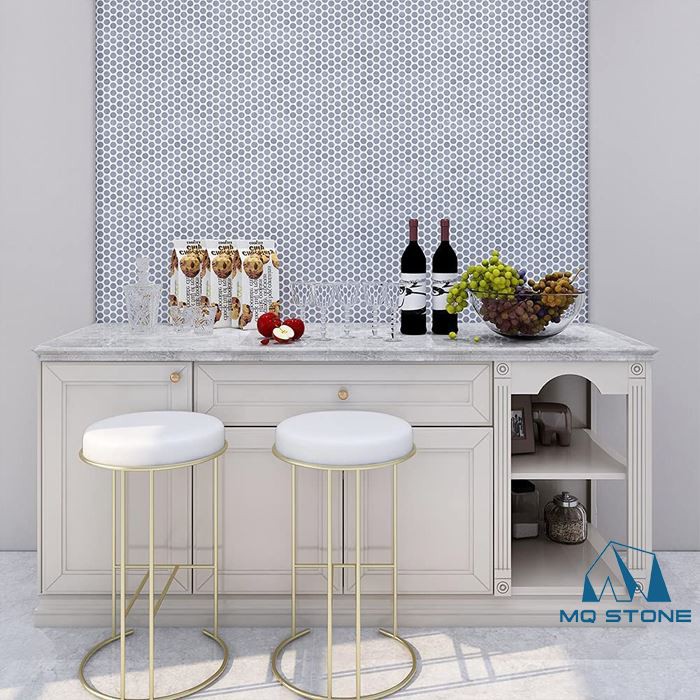 Круглая мраморная мозаичная плитка Grey Penny