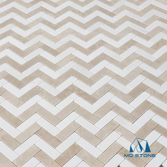 Crema Marfil Marble Herringbone Jubin Mozek