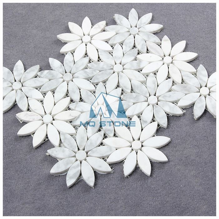 カララホワイトデイジーフラワー大理石モザイクタイル