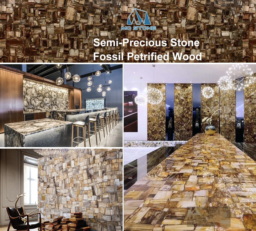 Плоче од окамењеног дрвета са драгим камењем