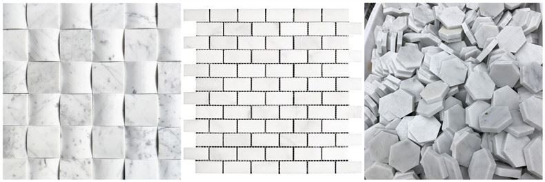 ホワイトカララ大理石3Dモザイク