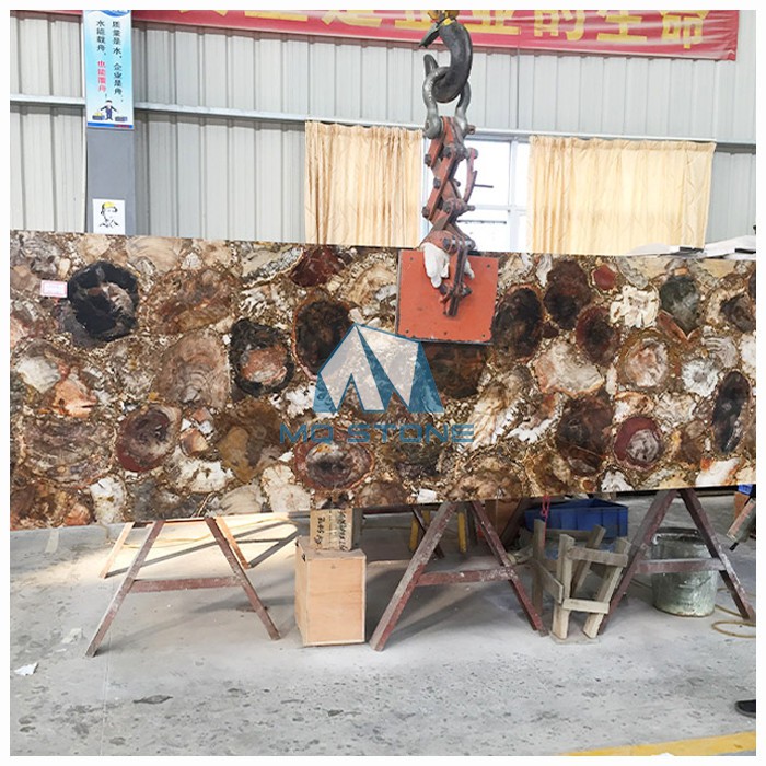 Плоче од окамењеног дрвета са драгим камењем