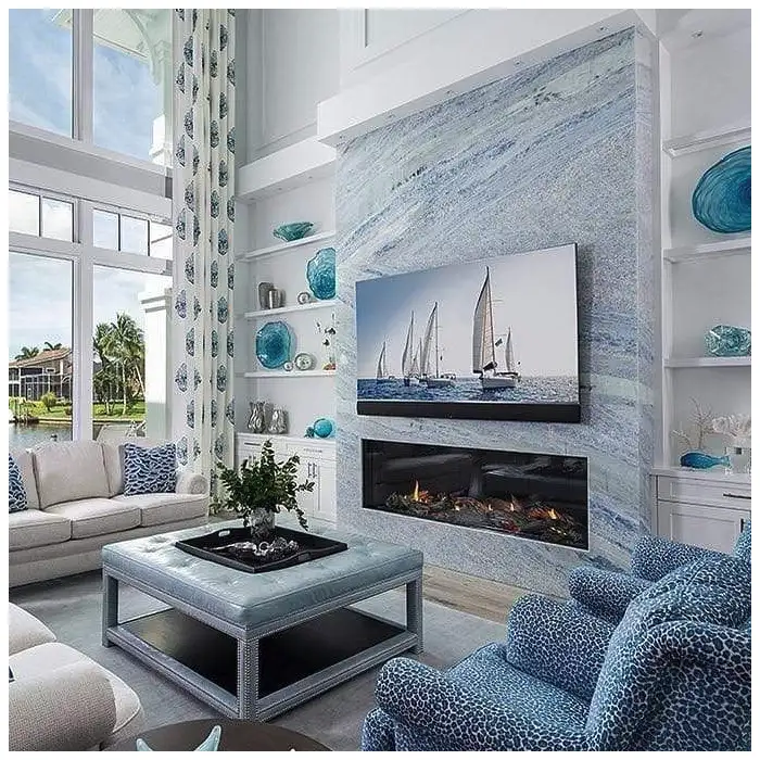 Azul Calcite Blue Marble Mansion Fireplace Projects