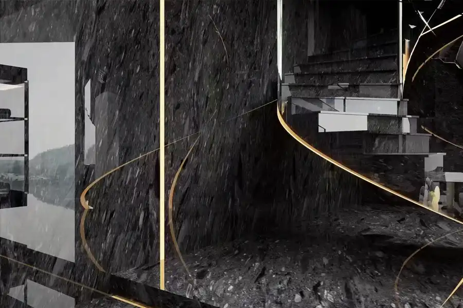 Terra Grey Quartzite Luxury Hotel Lobby Floor and Stairs