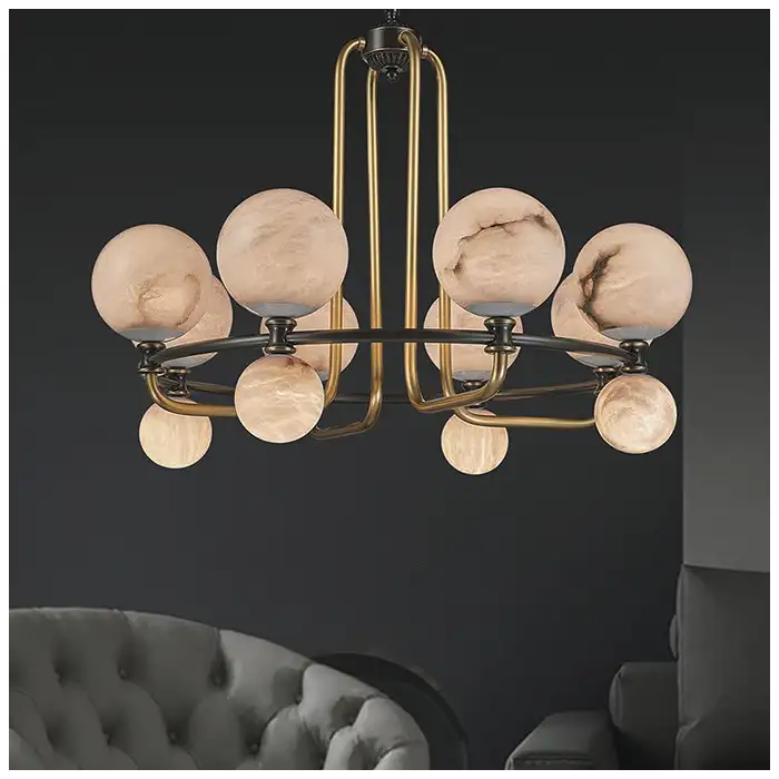 Black-Gold Globe Alabaster Chandelier