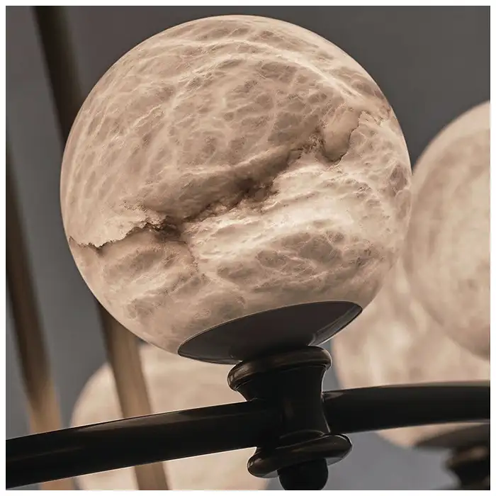 Black-Gold Globe Ceiling Alabaster Chandelier