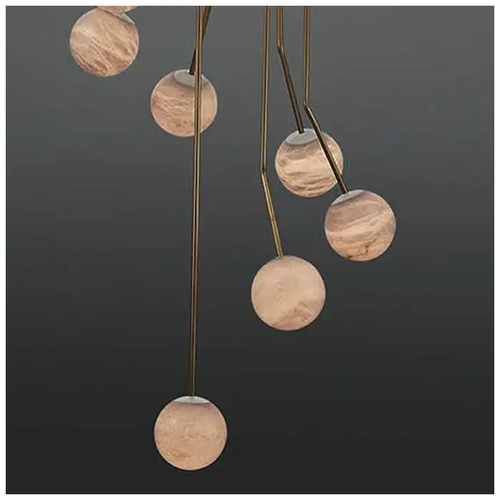 Brass Gold Alabaster Cluster Ceiling Chandelier