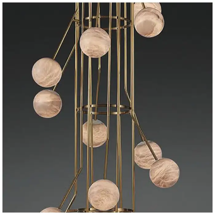 Brass Gold Alabaster Cluster Chandelier