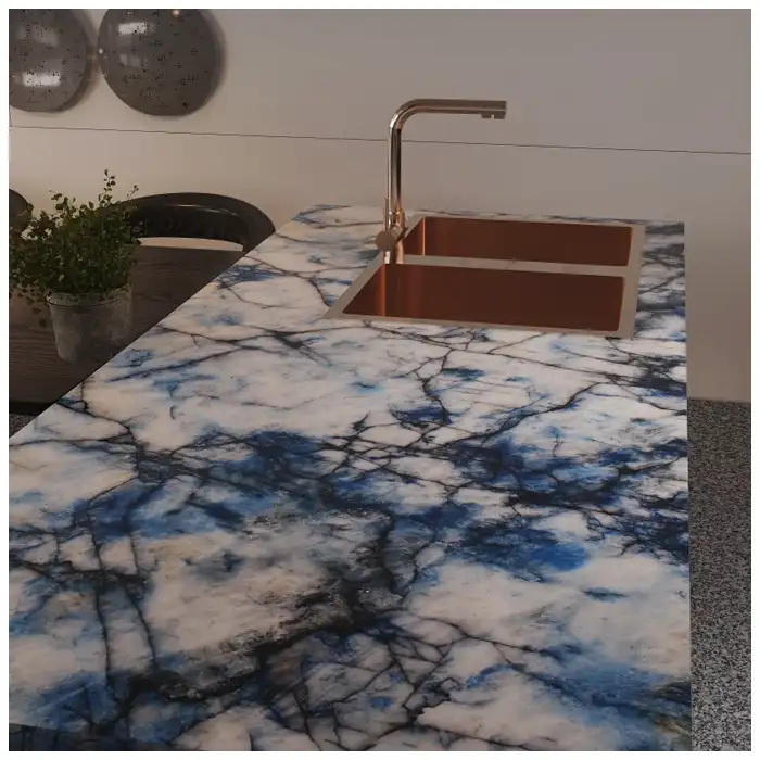 Cristallo Blue Quartzite Waterfall Countertop Projects