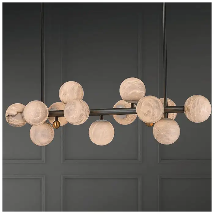 Gold Round Linear Alabaster Chandelier