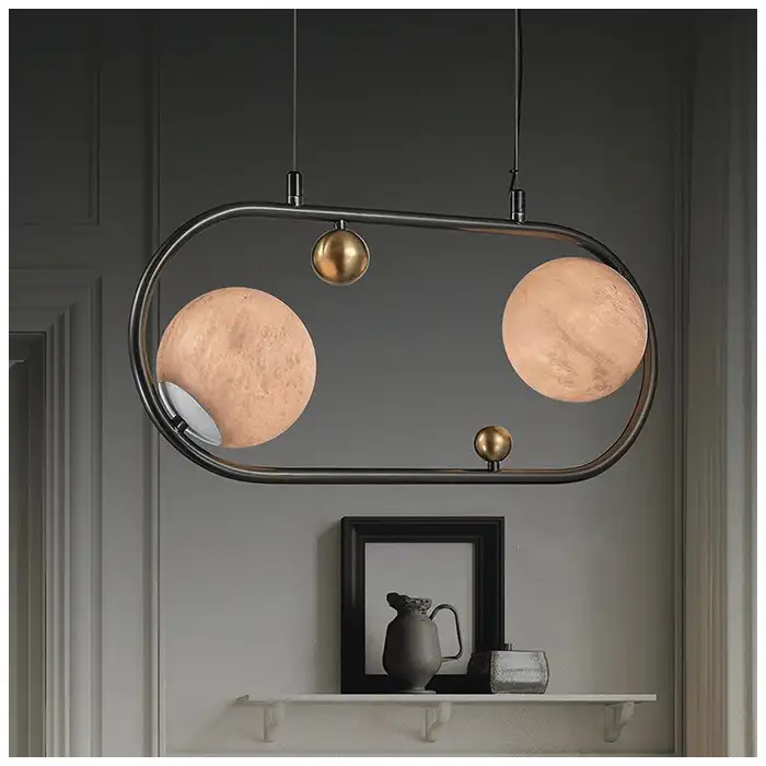 Trapeze Black Brass Alabaster Lights Light