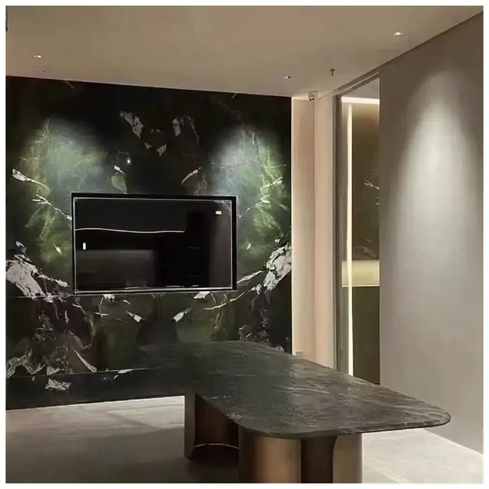 Avocado Quartzite Leathered Tables and Feature Wall