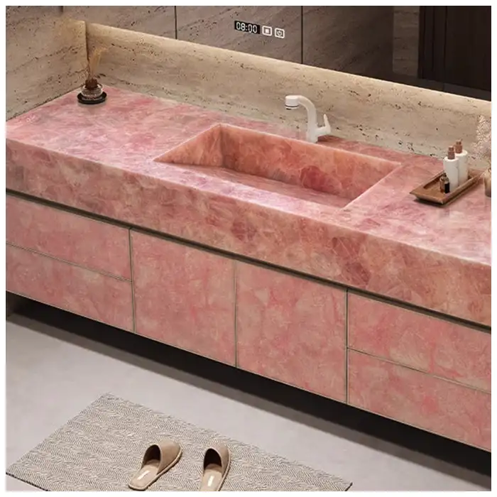 Pink-Cristallo-Quartzite-Floating-Wasbasins-For-Villa-Bathroom-Designs