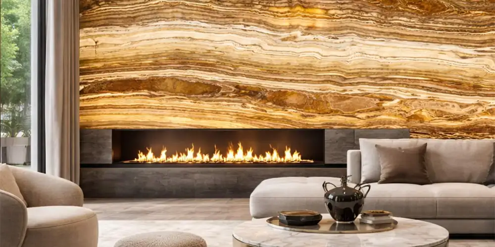 Luxury-Houses-Fireplace-Feature-Wall-Designs-with-Tiger-Brown-Onyx