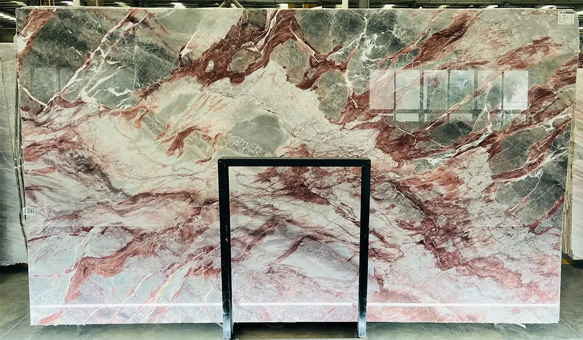 Baroque Blush Marble extra size slabs with grey blue base and amethyst red veining