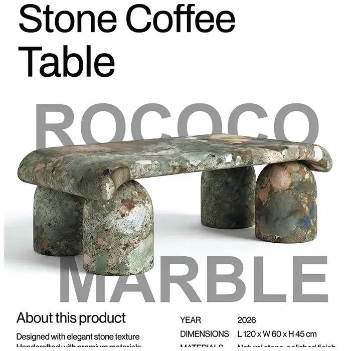Rococo Marble table design with natural multicolor brecciated marble surface for luxury furniture