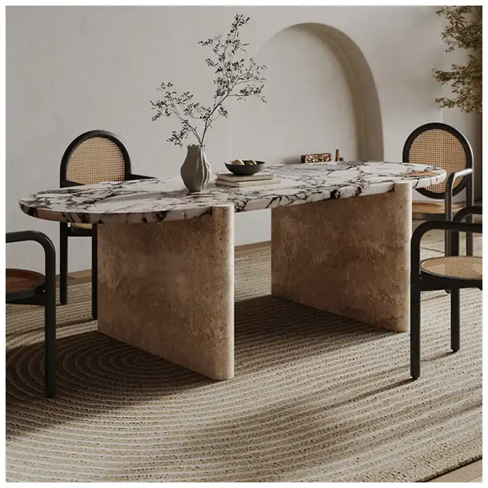 Calacatta-Viola-Travertine-Base-Dining-Tables-For-Villas