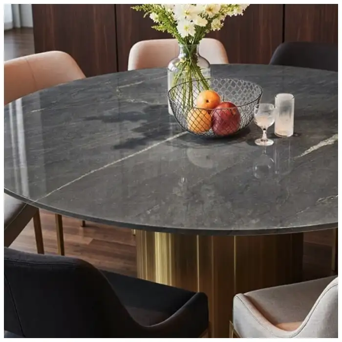Grey-Marble-Round-Dining-Tables-with-Brass-Bases
