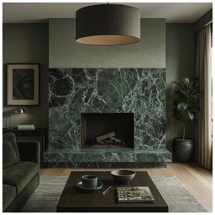 Verde-Alpi-Green-Marble-Fireplace-Feature-Wall-Projects