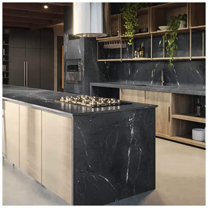 Negresco-quartzite-finish-selection-comparing-polished-honed-and-leathered-black-slabs-under-raking-light Negresco-quartzite-finish-selection-comparing-polished-honed-and-leathered-black-slabs-under-raking-light