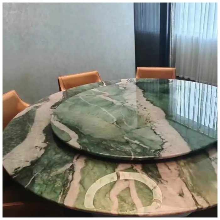 Stone-Dining-Table-Lighting-under-Pendants-and-Daylight Stone-Dining-Table-Lighting-under-Pendants-and-Daylight