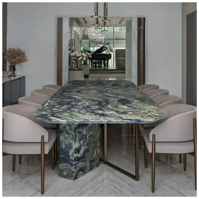 Stone-dining-table-finish-samples-under-pendant-and-daylight-with-polished-honed-and-textured-surfaces Stone-dining-table-finish-samples-under-pendant-and-daylight-with-polished-honed-and-textured-surfaces