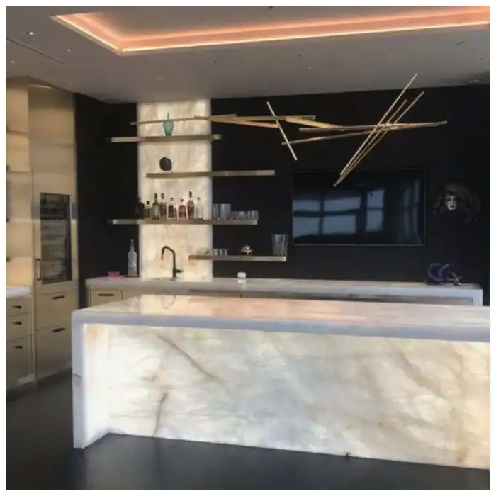 Cristallo-Bianco-quartzite-pedestal-sink-with-translucent-edge-light Cristallo-Bianco-quartzite-pedestal-sink-with-translucent-edge-light