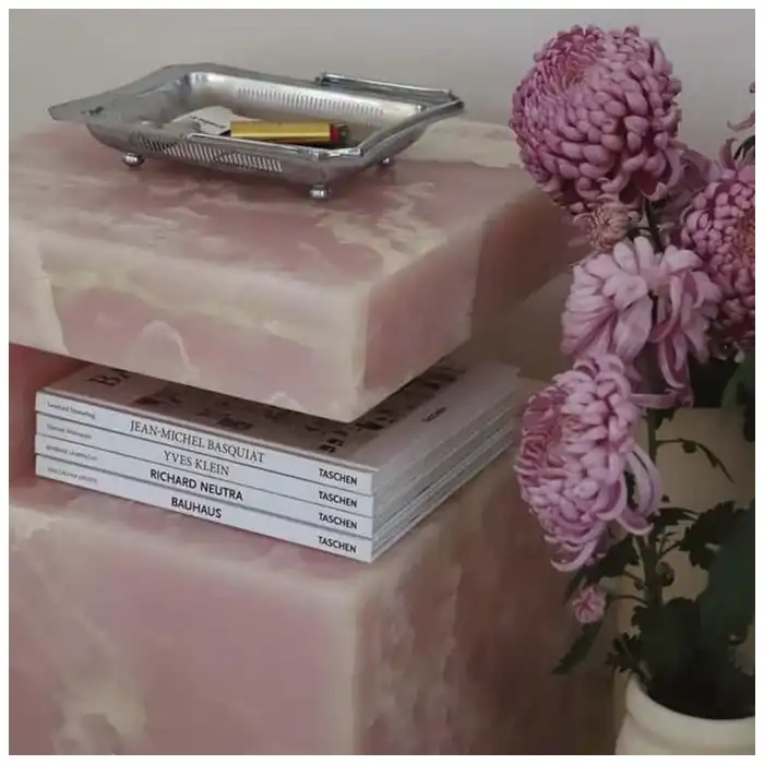 pink-onyx-table-top-with-translucent-mineral-bands-polished-edge-concealed-support-and-coordinated-stone-furniture-base pink-onyx-table-top-with-translucent-mineral-bands-polished-edge-concealed-support-and-coordinated-stone-furniture-base