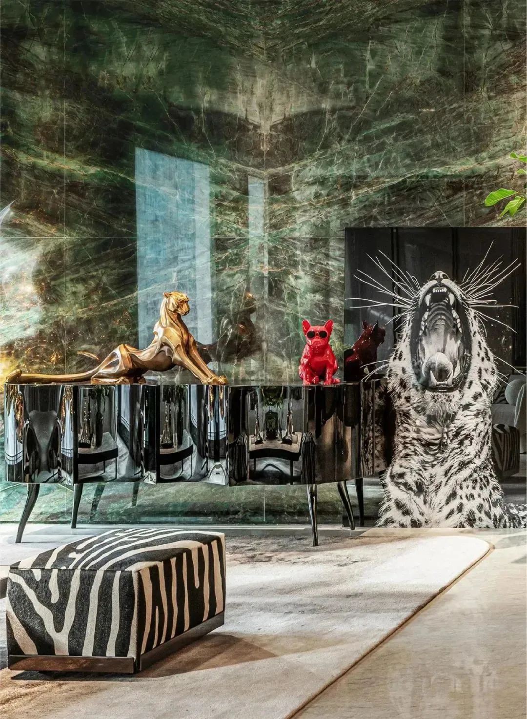 Luxuriöser grüner polierter Quarzit als Wandverkleidung