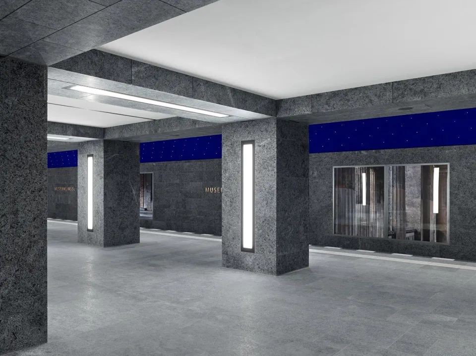 ダークグレー御影石の屋内床と柱