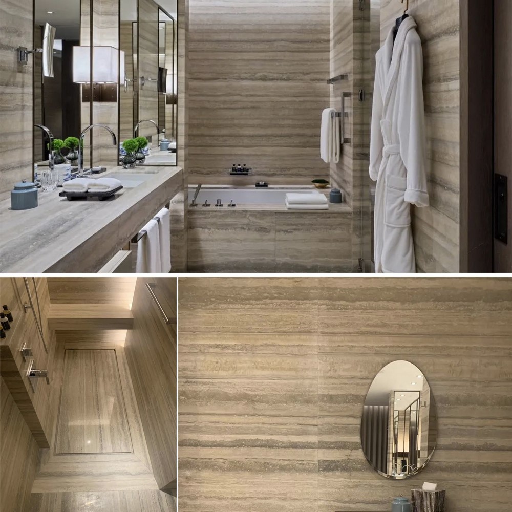 Silberne Travertinfliesen für Wand- und Bodenprojekte im Badezimmer